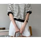Short-sleeve Stripe Sweatshirt (cream) One Size