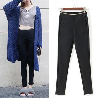 Elastic-waist Fleece-lining Skinny Pants
