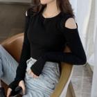 Off-shoulder Knitted Top Black - One Size