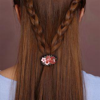 Retro Resin Heart & Flower Hair Tie Red - One Size