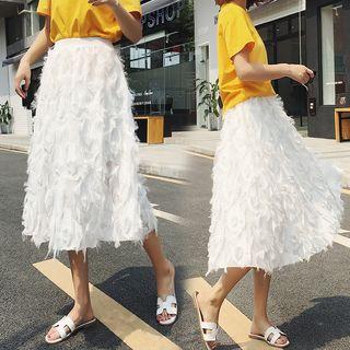 Fringe Trim Midi Skirt