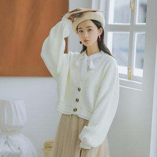 V-neck Cardigan Off-white - One Size