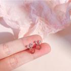 925 Sterling Silver Bead Rabbit Earring Stud Earring - Strawberry Quartz - Pink - One Size