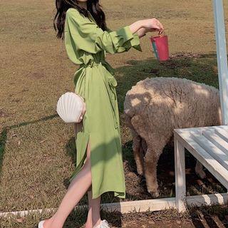 Long-sleeve Slit Shirtdress