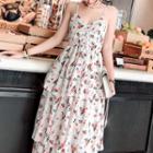 Spaghetti Strap Floral Print Tiered Maxi Dress