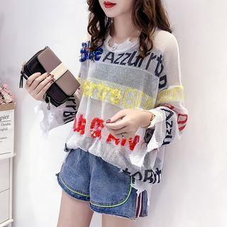 Lettering Long-sleeve Knit T-shirt