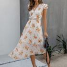 Lace Trim Floral Sleeveless Asymmetric Hem Midi A-line Dress