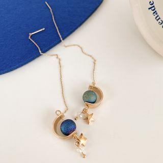 Ball Drop Earring 1 Pair - Blue & Gold - One Size