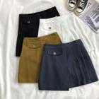 Mock Pocket High-waist Pleated A-line Skirt