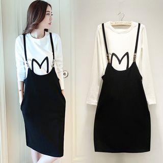 Set: Letter Long-sleeve Top + Jumper Skirt