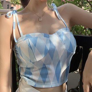 Tie-strap Argyle Crop Top Blue - One Size