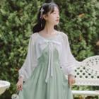 Spaghetti-strap Midi A-line Dress / Tie-front Cropped Jacket