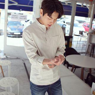 Pocket-front Half-placket Striped Top