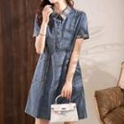 Plaid Collar Denim Mini A-line Dress