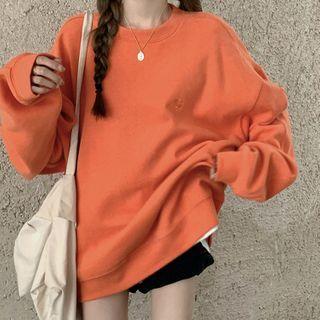 Oversized Round-neck Plain Sweatshirt