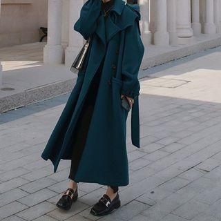 Lettering Embroidered Wool Coat
