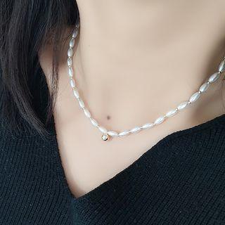 Alloy Bead Pendant Faux Pearl Necklace White - One Size