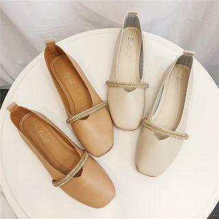 Rhinestone Strap Faux Leather Flats