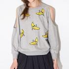 Banana Sequined Cut Out Shoulder Pullover