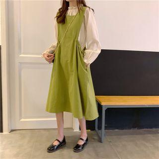 Frilled Long-sleeve Loose-fit Blouse / Plain Sleeveless Dress
