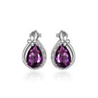 Elegant Noble Water Drop-shaped Purple Cubic Zircon Stud Earrings Silver - One Size