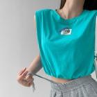 Sleeveless Padded-shoulder Crop T-shirt