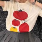 Short-sleeve Tomato Print T-shirt Almond - One Size