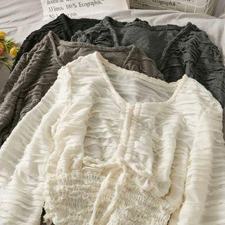 Smocked-waist Drawstring Crop Top