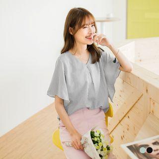 Flare Sleeve V-neck Pinstripes Top
