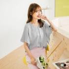 Flare Sleeve V-neck Pinstripes Top