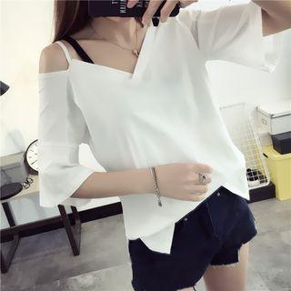 Cold Shoulder Elbow-sleeve T-shirt
