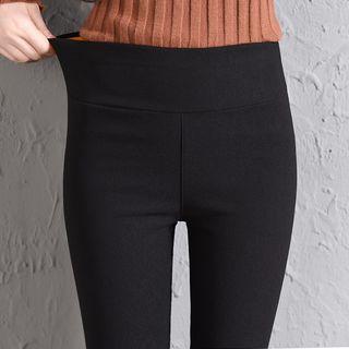 Plain Fleece-lined Leggings Milky White - L