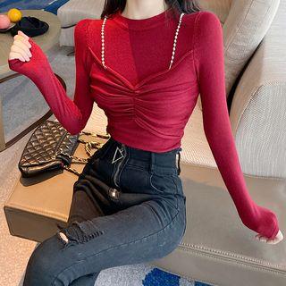 Mock Two-piece Ruched Knit Top