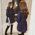 Plaid Long-sleeve Blouse With Belt