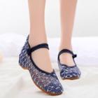 Mesh Frog-button Block Heel Mary Jane Pumps
