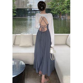 Open Tie-back Sleeveless Maxi Dress / Cape Top