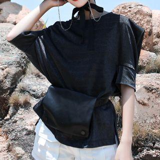 Glitter Irregular Elbow-sleeve Top