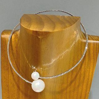 Faux Pearl Rhinestone Open Choker Silver - One Size