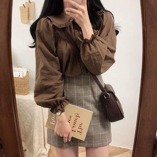 Peter Pan Collar Blouse / Plain A-line Mini Skirt / Set