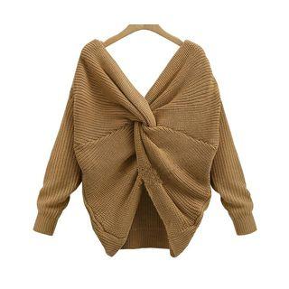 Twisted Back V-neck Sweater