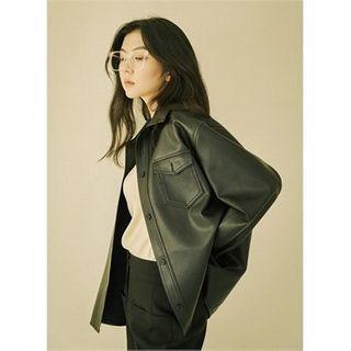 Pocket-front Faux-leather Jacket