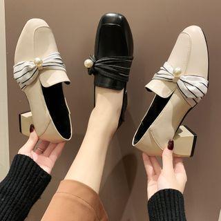 Block-heel Faux Pearl Loafers