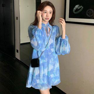 Tie-dyed Balloon-sleeve Mini A-line Dress