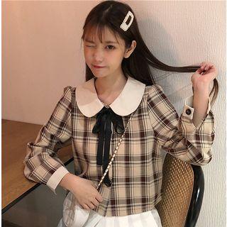 Bow Plaid Long-sleeve Top