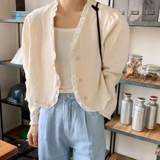 Frilled Linen Blend Cardigan