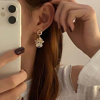 Rhinestone Cow Drop Earring 1 Pair - 925 Silver Needle - Gold - One Size