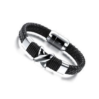 Fashion Personalized X-shaped 316l Stainless Steel Braided Leather Short Bracelet Silver - One Size