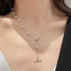 Faux Pearl Whale Tail Necklace Gold - One Size