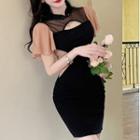 Mock Two-piece Short-sleeve Cutout Bodycon Dress