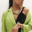 Set : Chunky Alloy Dangle Earring + Necklace + Bracelet Gold - One Size